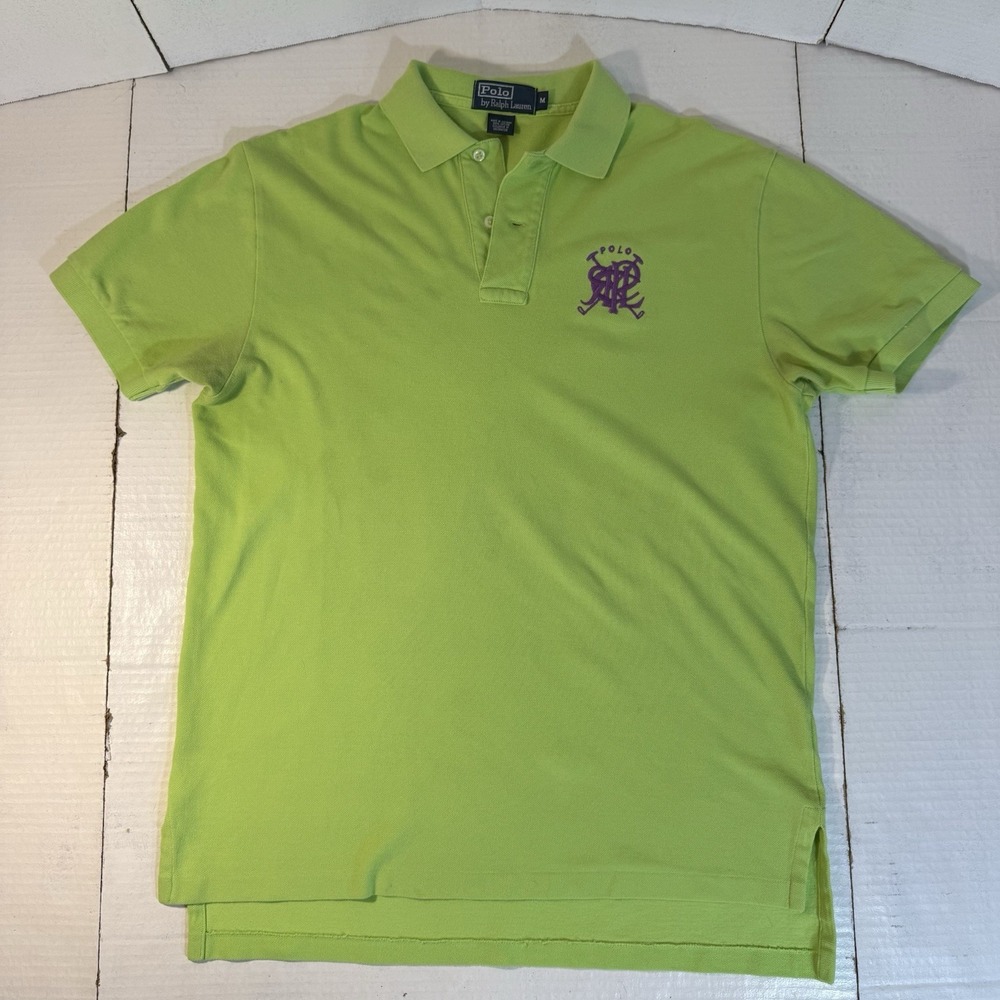 Polo Ralph Lauren Shirt‎ Mens M Green Purple Cross Mallets Rugby Embroidered EUC